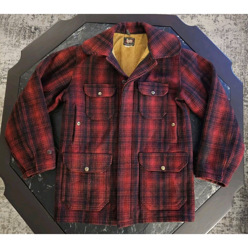 Woolrich 1940s Mackinaw True Vintage Hunting Jacket Buffalo Plaid Wool Coat 40s